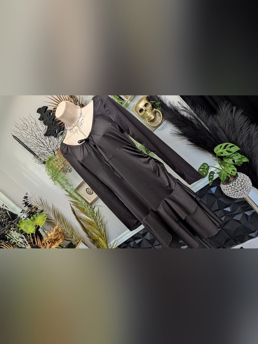 Monkl Black Side Rouched Midi Drop Waist Dress MD NWT